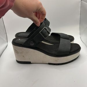 Timberland Koralyn Slip On Sandals Wedges Shoes Leather Black White Womens 9